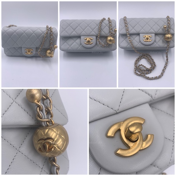 Authentic CHANEL Grey Lambskin Mini Rectangular Pearl Crush Flap Bag - Picture 9 of 16